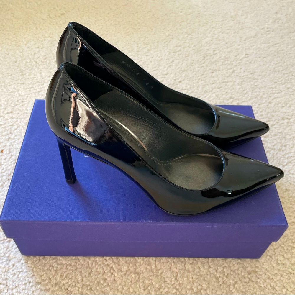 Stuart Weitzman Heist Black Patent Pumps Size 7.5